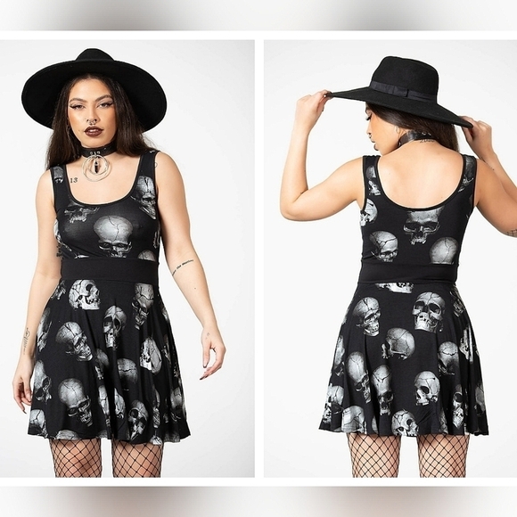 Killstar HEADS ROLLIN gray black skull goth punk skater dress size small - Picture 1 of 3